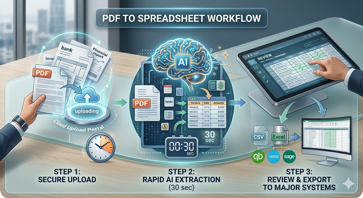 PDF to Spreadsheet Workflow — Upload, AI extract, Review & Export